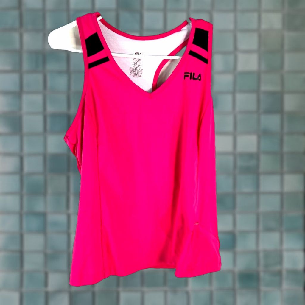 Fila Fila Womens Tank Top Pink Stretch V Neck Racer Back Zipper Activewear Size L Size L / US 10 / IT 46 - 1 Thumbnail