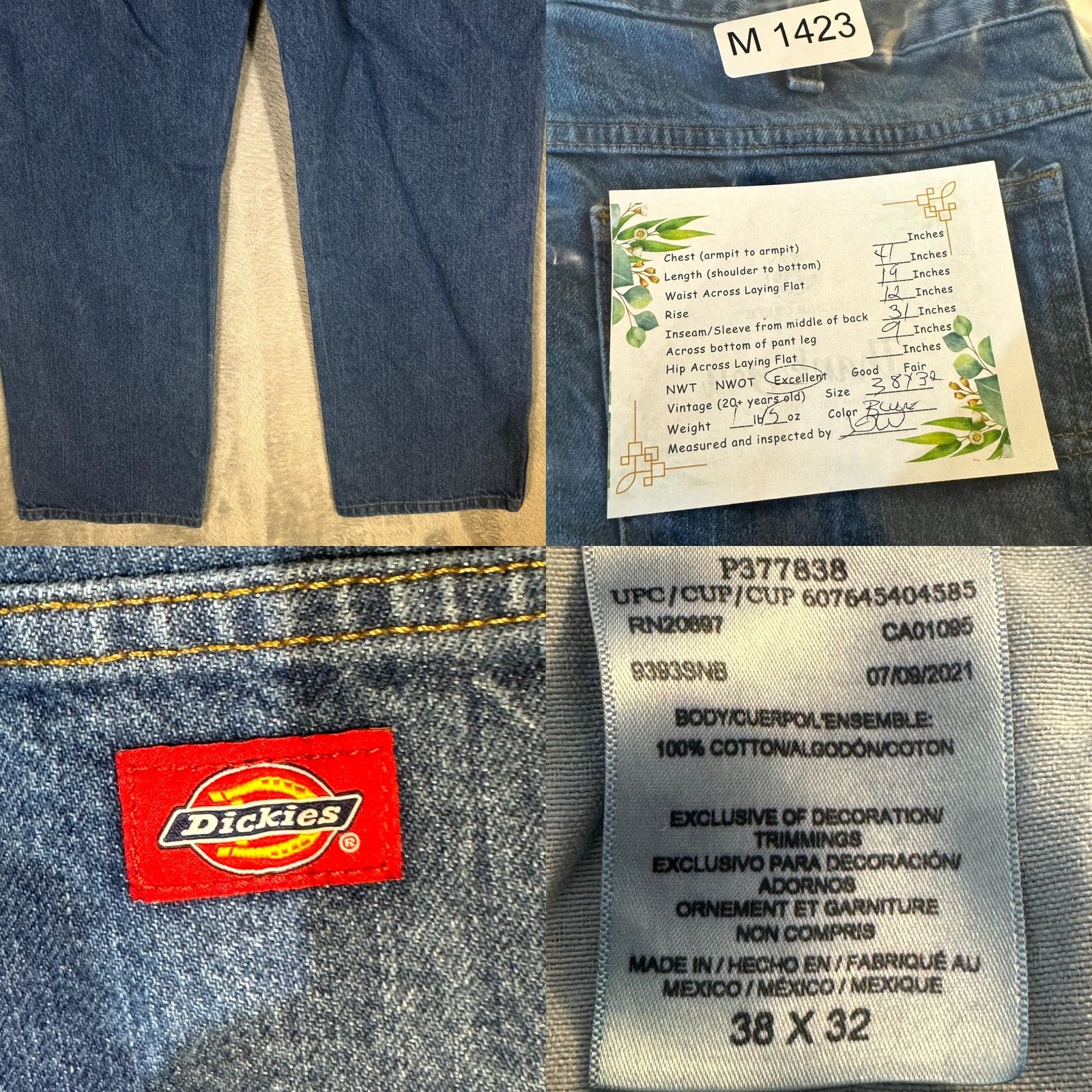 Dickies Dickies Jeans Mens 38x32 Regular Fit Straight Leg Blue Denim 5 Pocket Jeans Mens Regular Blue 38 x 32 Size US 38 / EU 54 - 8 Thumbnail