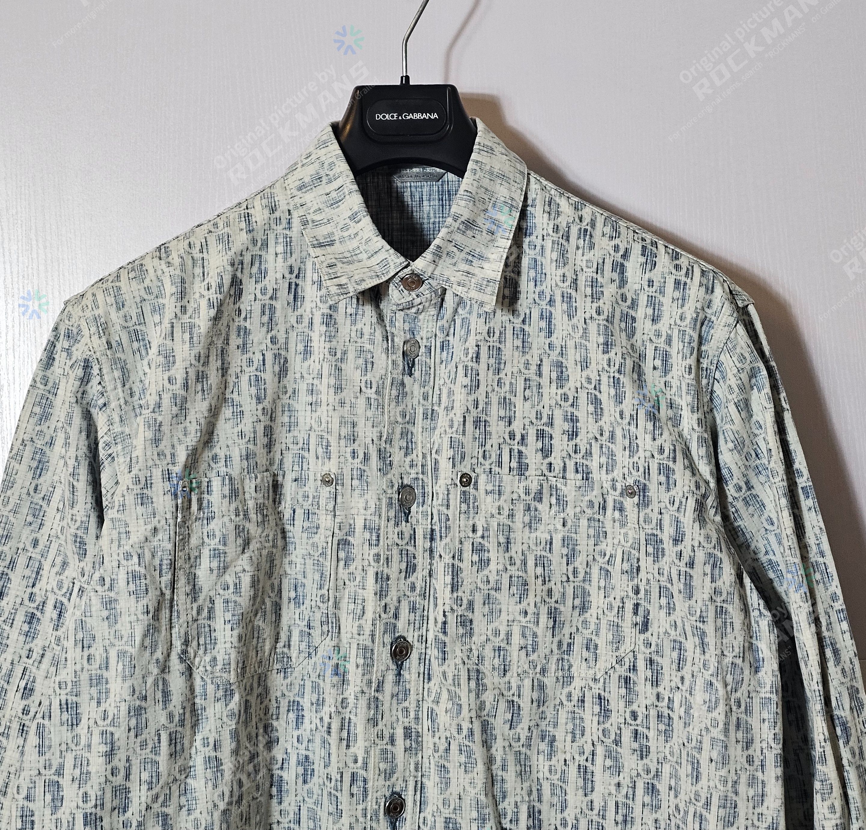 Dior Dior Outerwear Shirt Denim Oblique Kasuri Print Size 41 Size US L / EU 52-54 / 3 - 3 Thumbnail