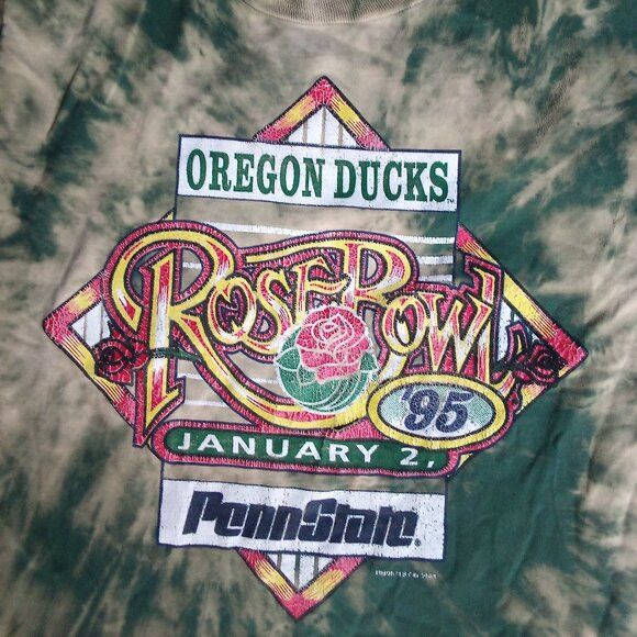 Fruit Of The Loom Vintage Oregon Ducks Rose Bowl 1995 Reverse Tie Dye T-Shirt Size US M / EU 48-50 / 2 - 1 Thumbnail