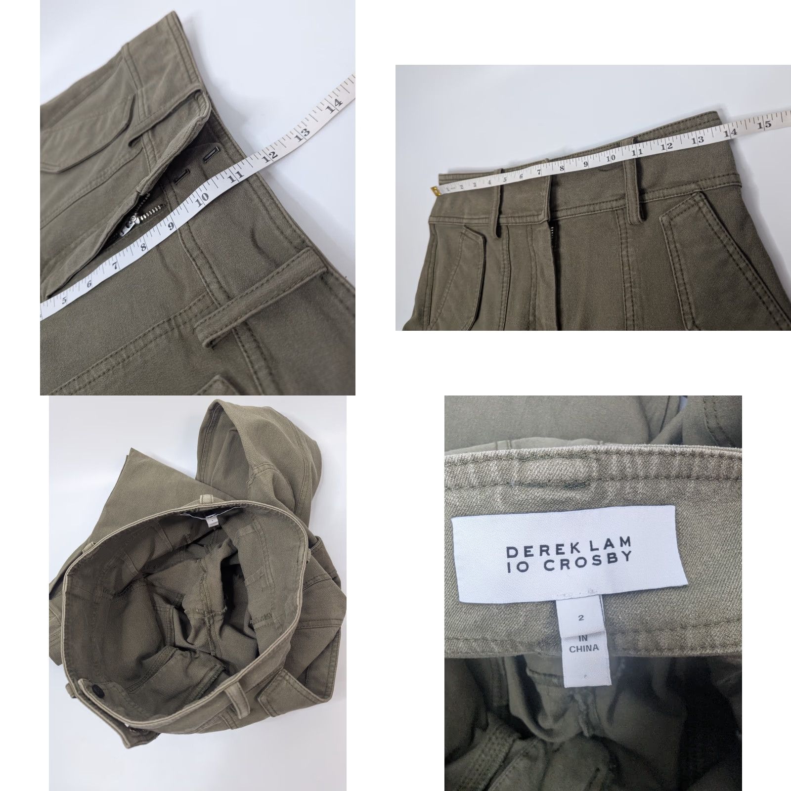 Vintage Derek Lam 10 Crosby Cargo Pants Womens 2 Green Utility Fatigue Military City Quiet Luxury Cargo Pockets Stretch Tailored Regular Tapered Size 26" / US 2 / IT 38 - 8 Thumbnail