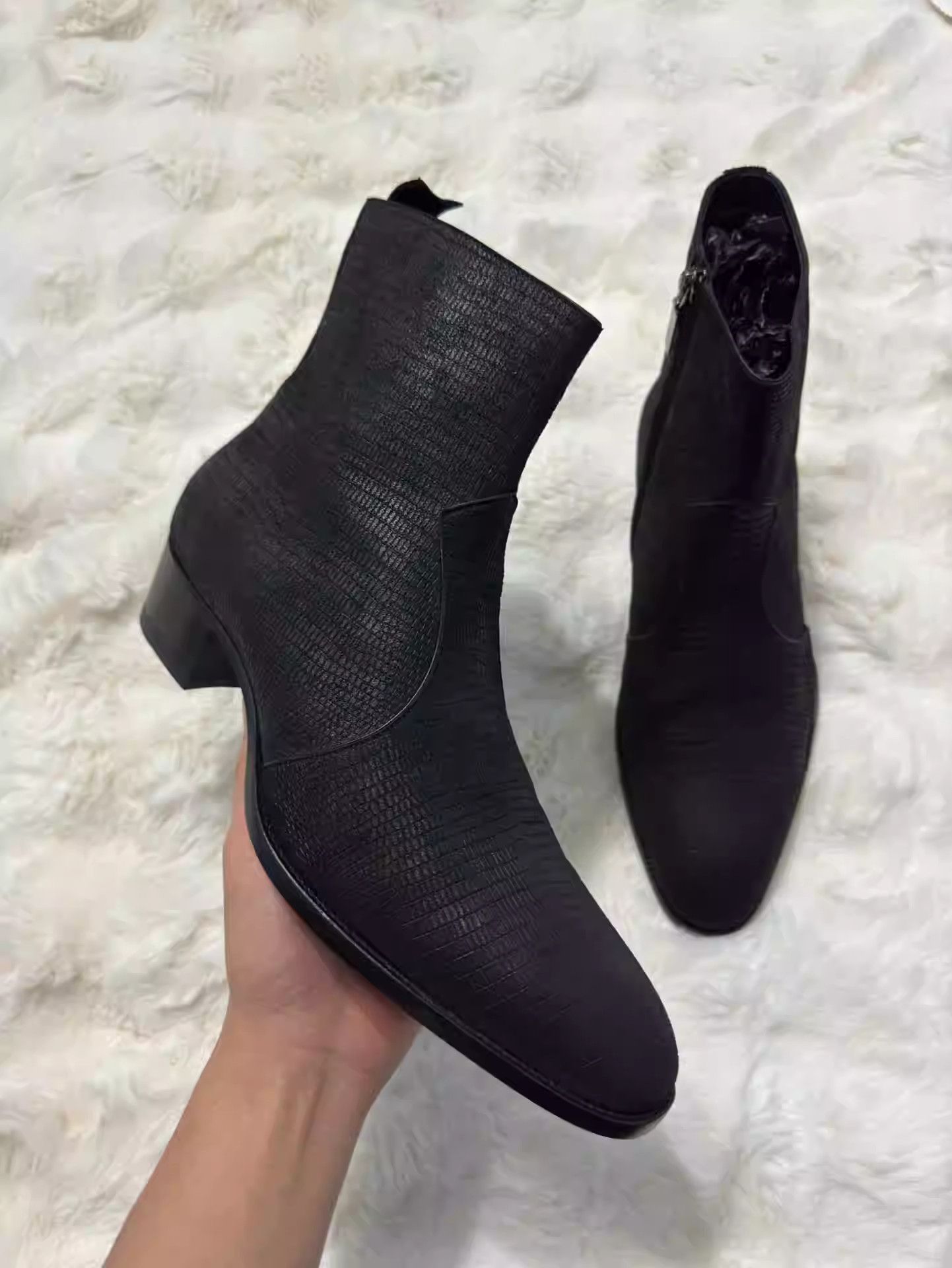 image of Saint Laurent Paris Saint Laurent Embossed Suede Chelsea Boots in Black, Men's (Size 10)