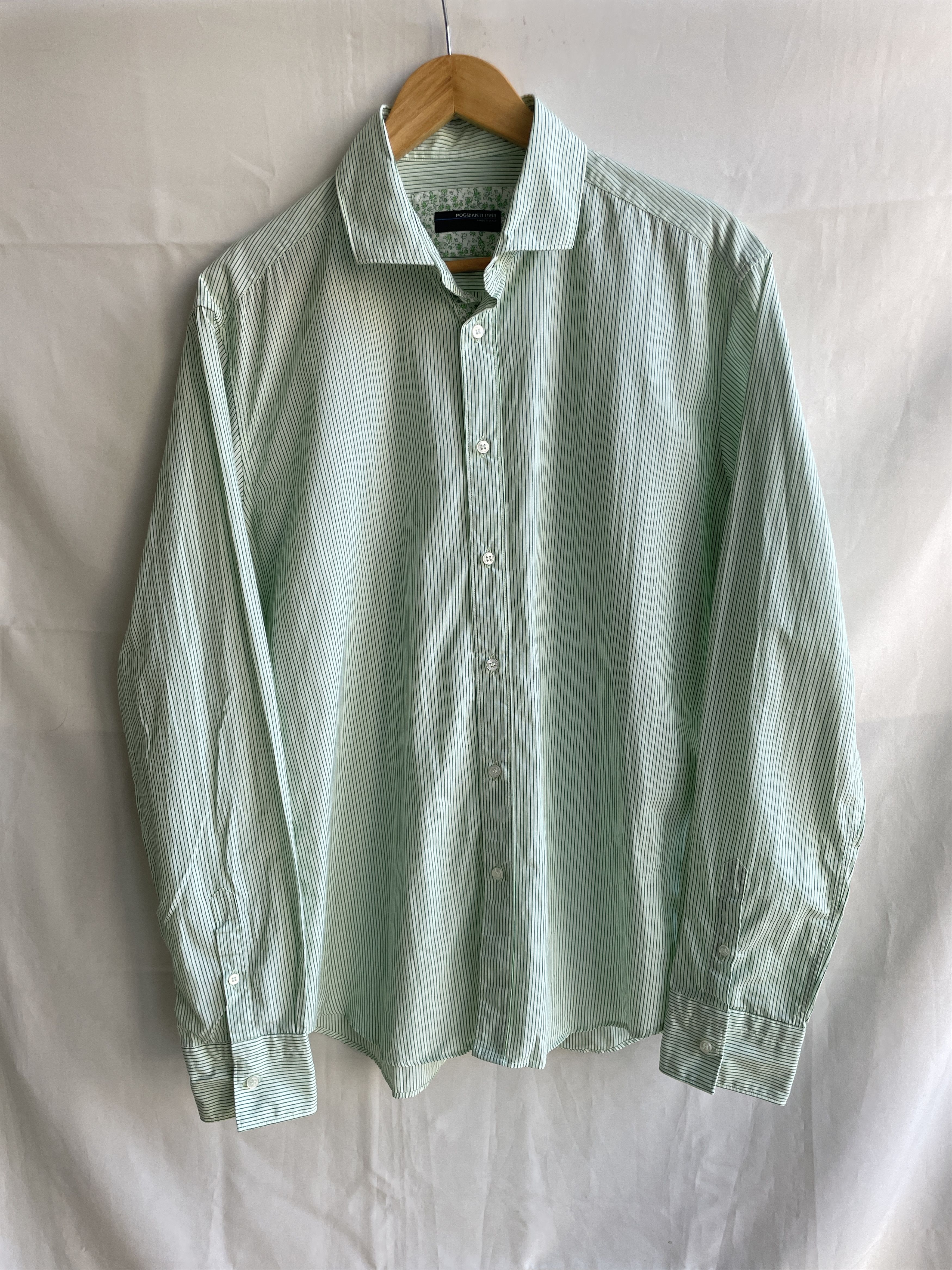 Other Poggianti 1958 Striped Light Green Dress Shirt Size 43 Size 44R - 1 Thumbnail