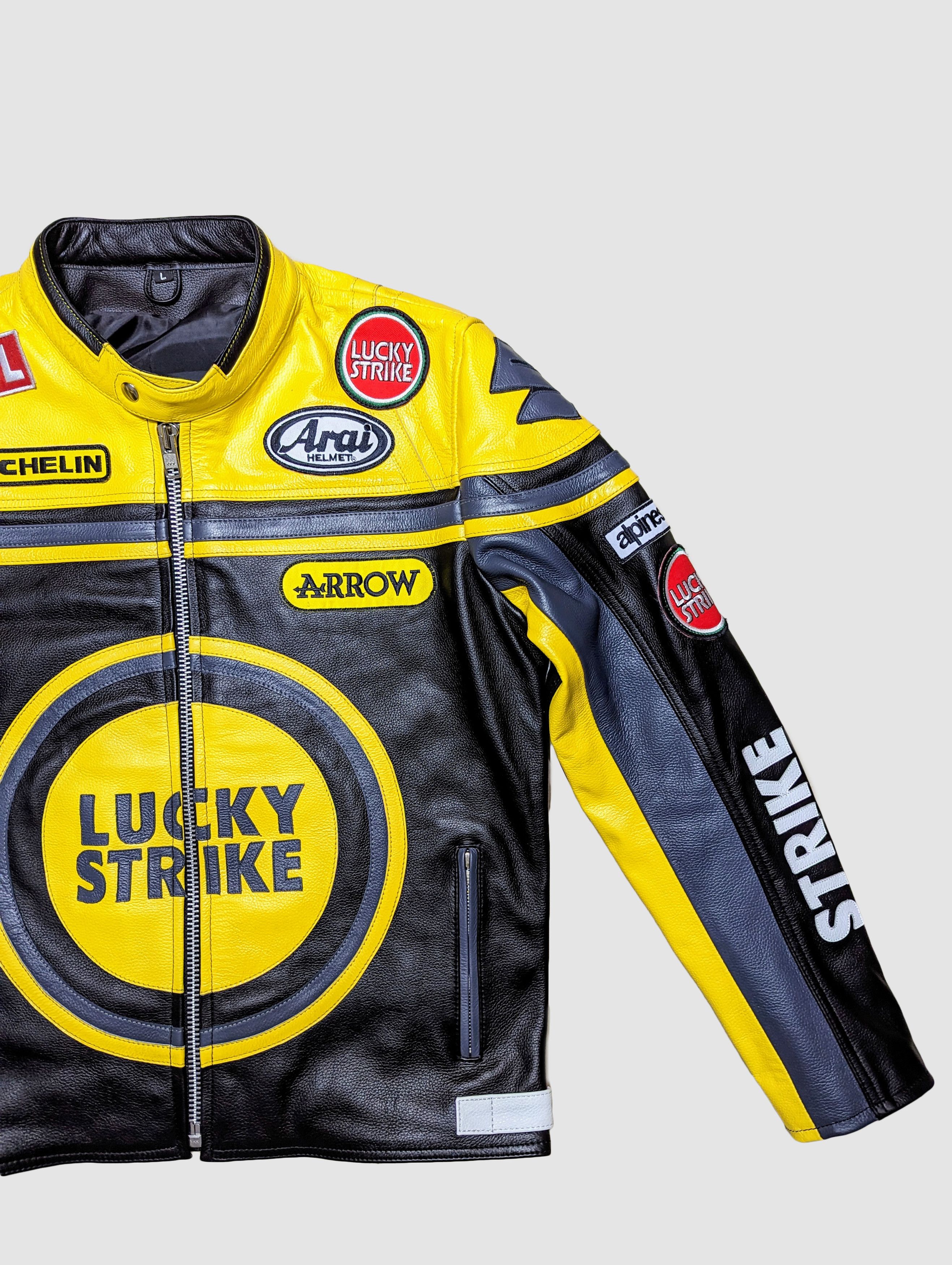Genuine Leather 🔥 LUCKY STRIKE 🔥 RACING LEATHER JACKET RARE STREETWEAR Size US L / EU 52-54 / 3 - 4 Thumbnail