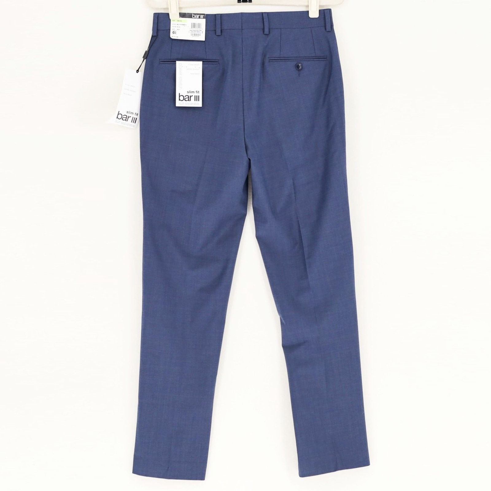 Bar III Bar III Men's Blue Wool Blend Slim-Fit Dress Pants 30W 32L Size US 30 / EU 46 - 3 Thumbnail