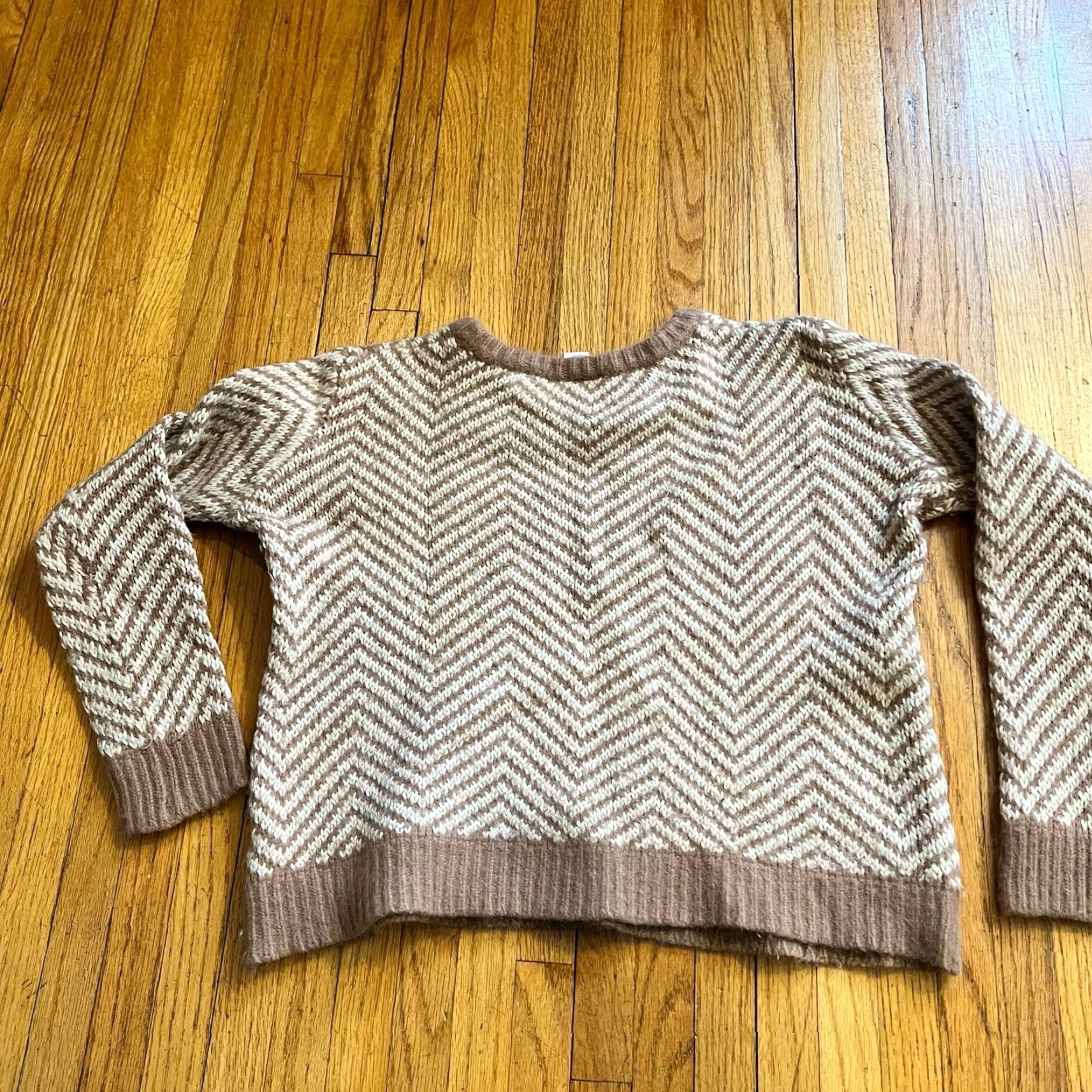 Ganni Ganni Anthropologie Sweater Womens Medium M Wool Blend Beige Chevron Candy Floss Brown Pullover Womens Size M / US 6-8 / IT 42-44 - 3 Thumbnail
