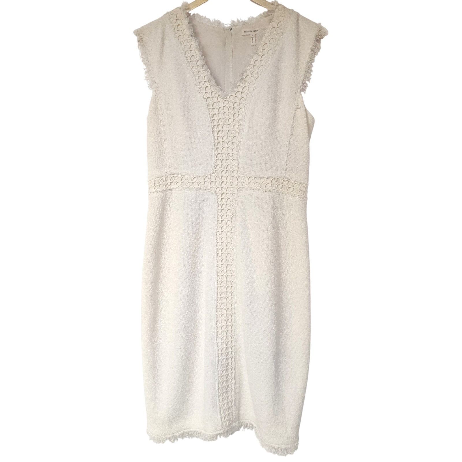 Cream Textured Fringe Sheath Midi Dress US 10