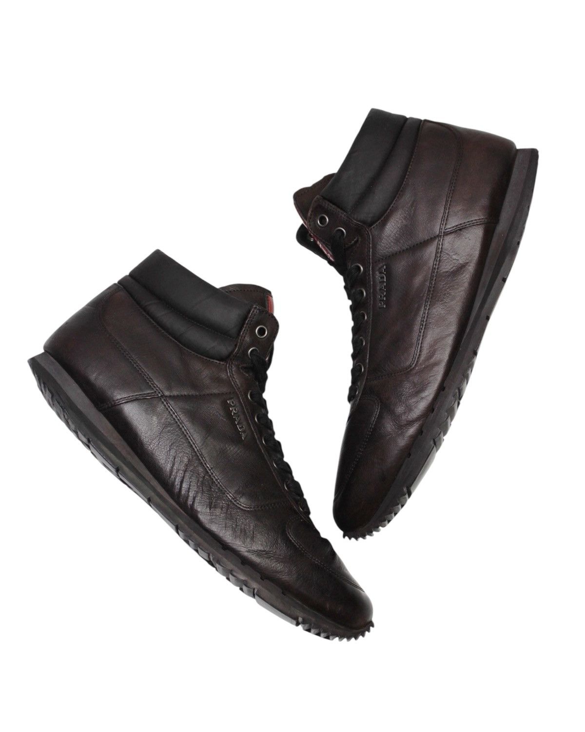Prada 2000S PRADA SPORT BROWN LEATHER HIGH-TOP SNEAKERS Size US 9 / EU 42 - 5 Thumbnail