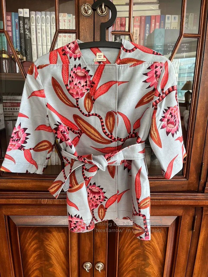Other Hermes Cotton Linen Tie Waist Top Jacket Size XXS / US 00 / IT 34 - 1 Thumbnail