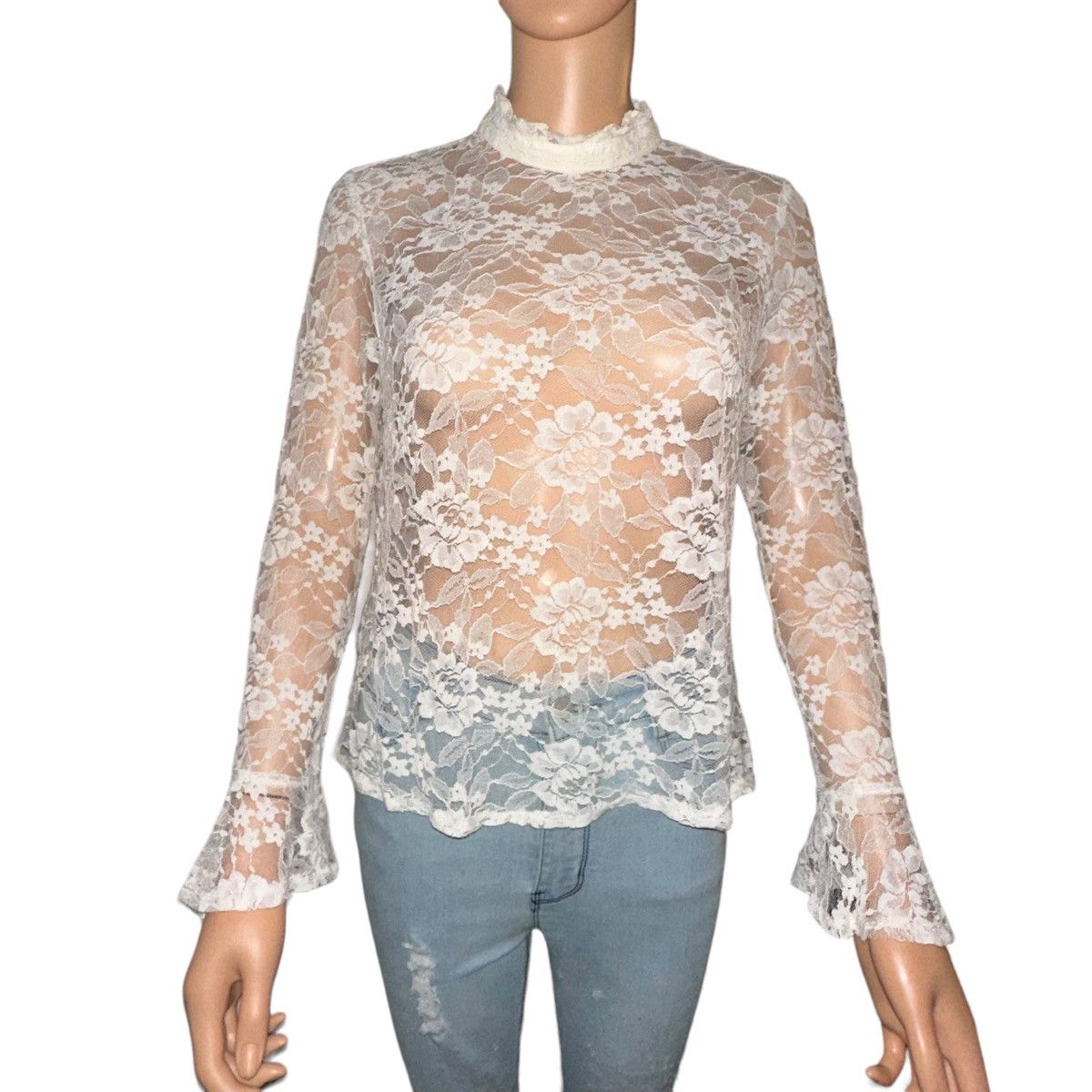 Topshop TopShop sheer lace bell sleeve top Size M / US 6-8 / IT 42-44 - 1 Thumbnail