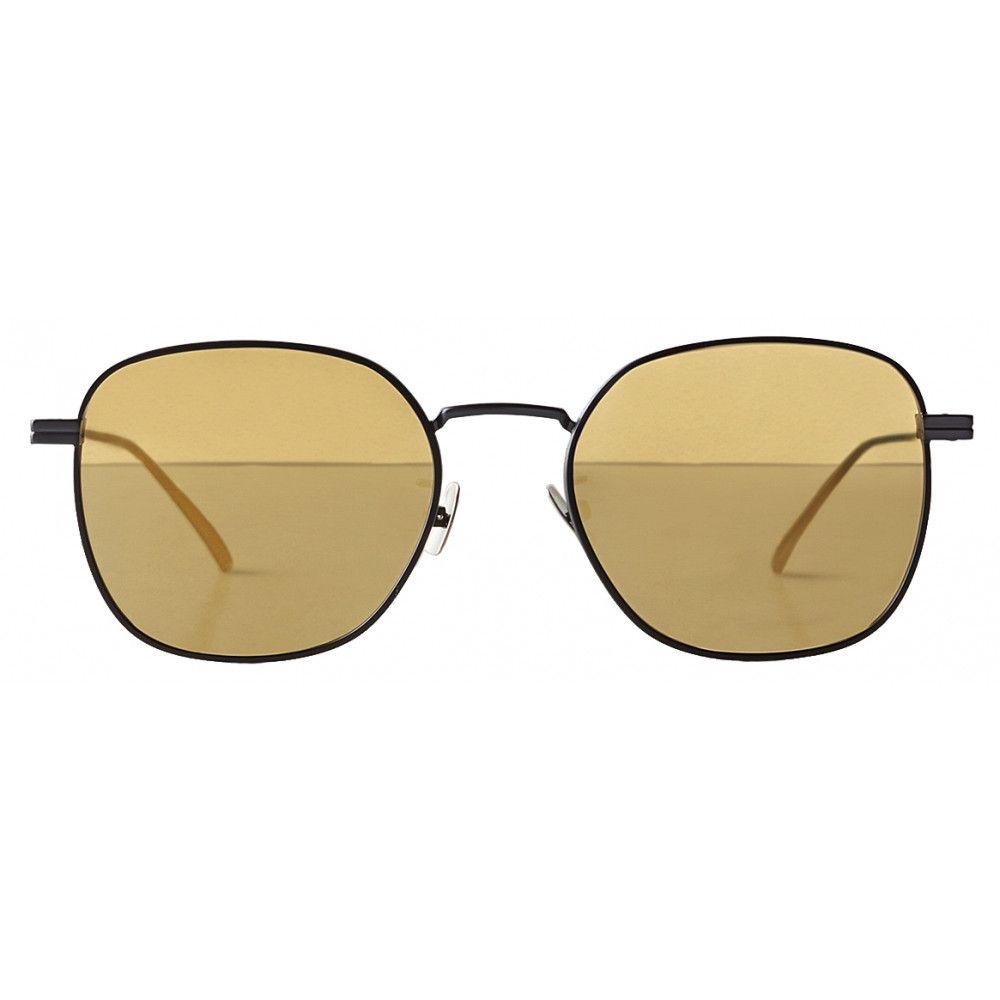 BOTTEGA VENETA Gold Mirrored Black Frame Round Sunglasses