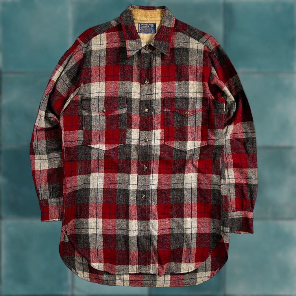 Pendleton VINTAGE Pendleton Shirt Plaid 100% Wool Button-Down Size M Red Mens 1950s Cap Size US M / EU 48-50 / 2 - 1 Thumbnail