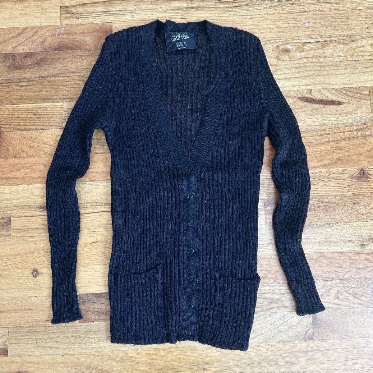 Jean Paul Gaultier Jean Paul Gaultier Maille Black Sheer Ribbed Cardigan Size US S / EU 44-46 / 1 - 2 Thumbnail