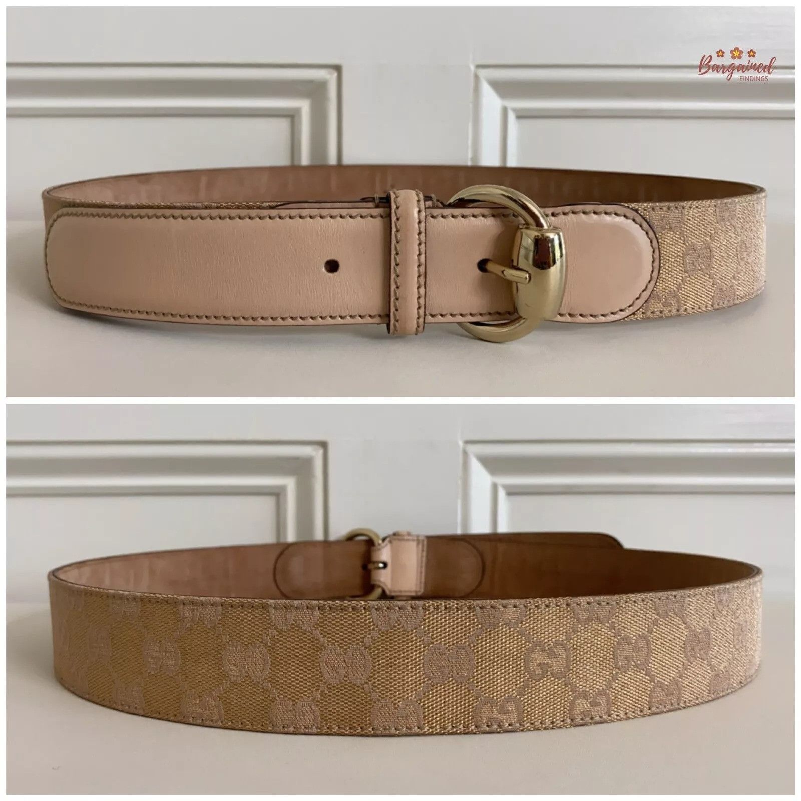 Gucci Gucci Monogram Canvas Calfskin Gold Horsebit Buckle Belt Size 34 - 3 Thumbnail