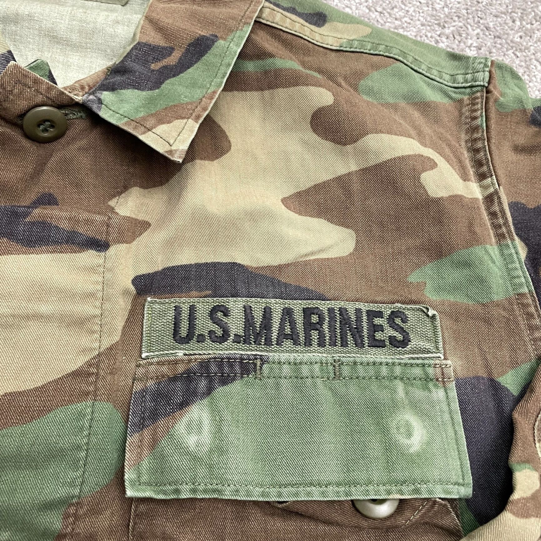 Vintage US Marine Army Military Jacket Mens Small Green Camouflage Button Down Size US 29 - 4 Thumbnail