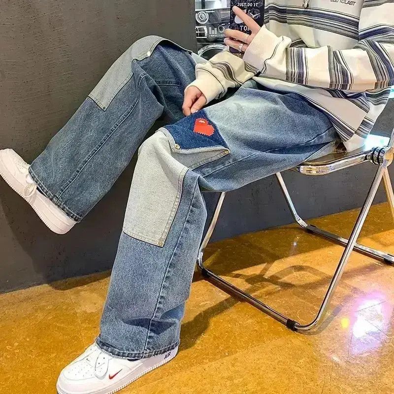Japanese Brand Men Jeans Patchwork Multi-Pocket Couple Denim Pants Size US 32 / EU 48 - 2 Thumbnail