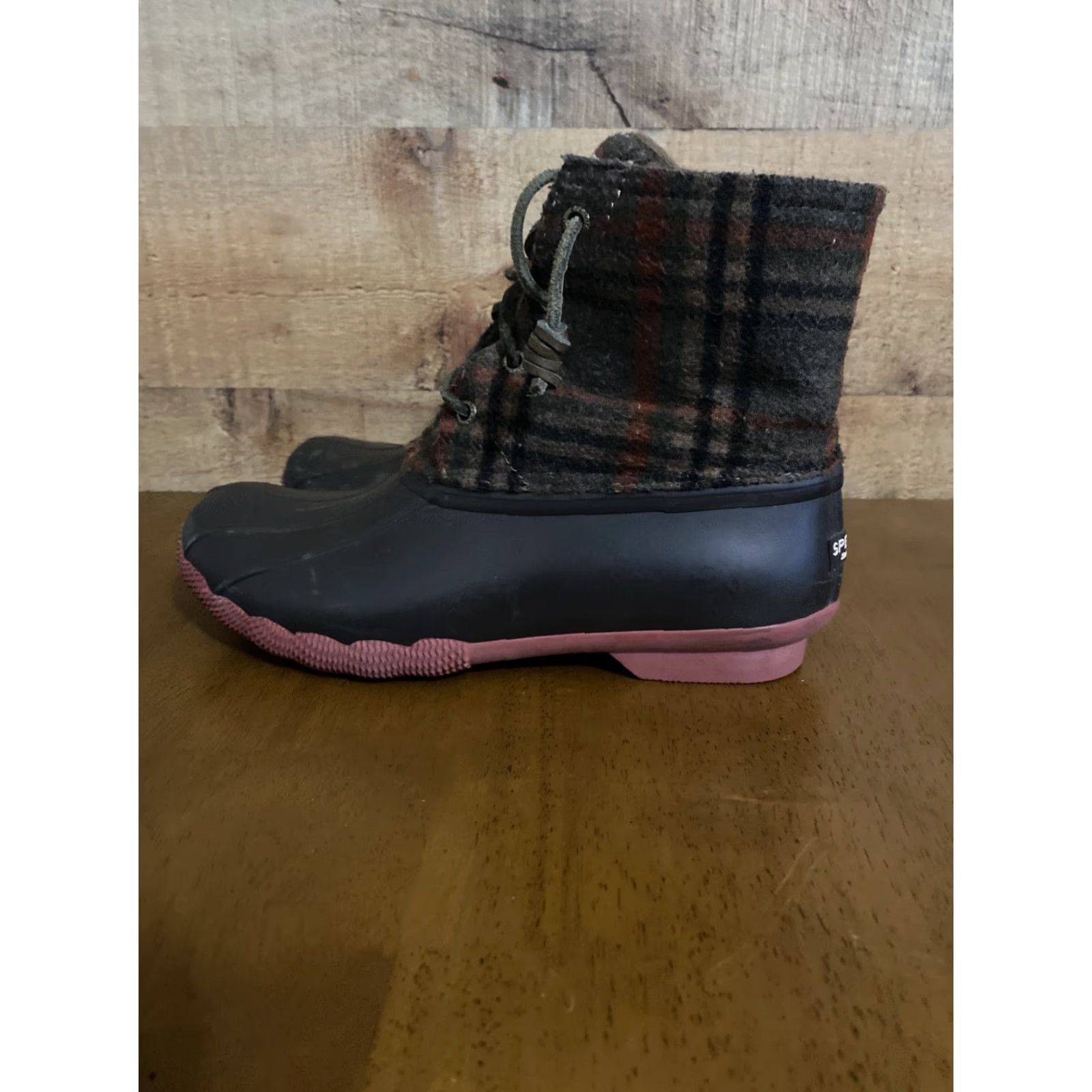 Sperry Sperry Saltwater Duck Boots Womens 7m Red Brown Plaid Waterproof Rubber Exterior Shoes Women Ducks Outdoor Rain Boot Waterproof Shoes Size US 7 / IT 37 - 4 Thumbnail