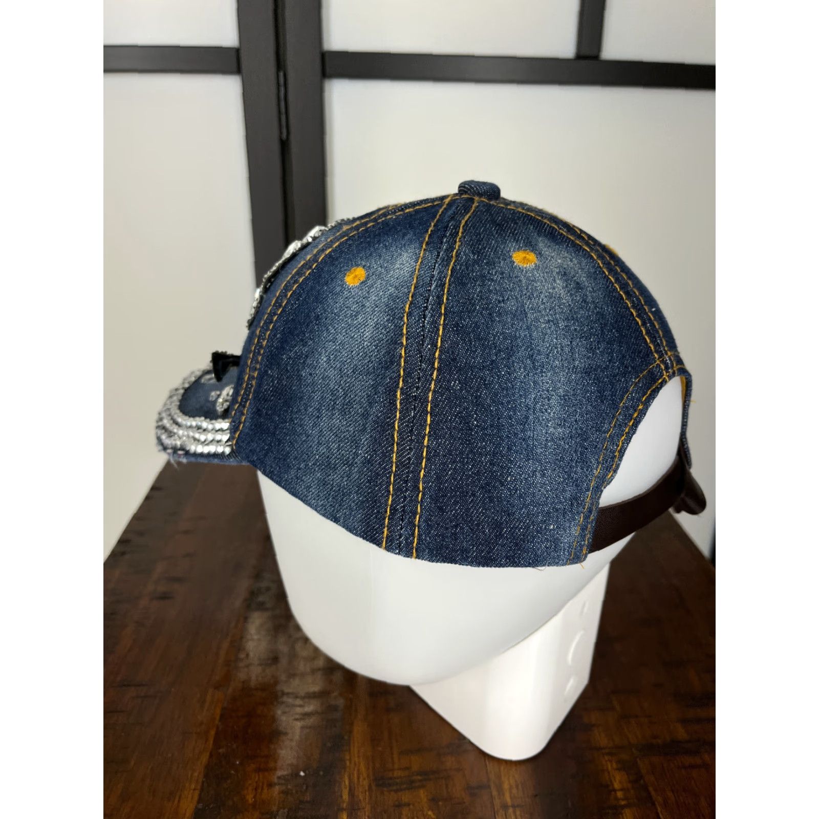 Vintage Blue Denim Skull Hat Cap Strap Back Womens One Size Cotton Twill Rhinestone Adjustable Beaded Beach Outdoor Baseball Cap Womens Hats Size ONE SIZE - 5 Thumbnail