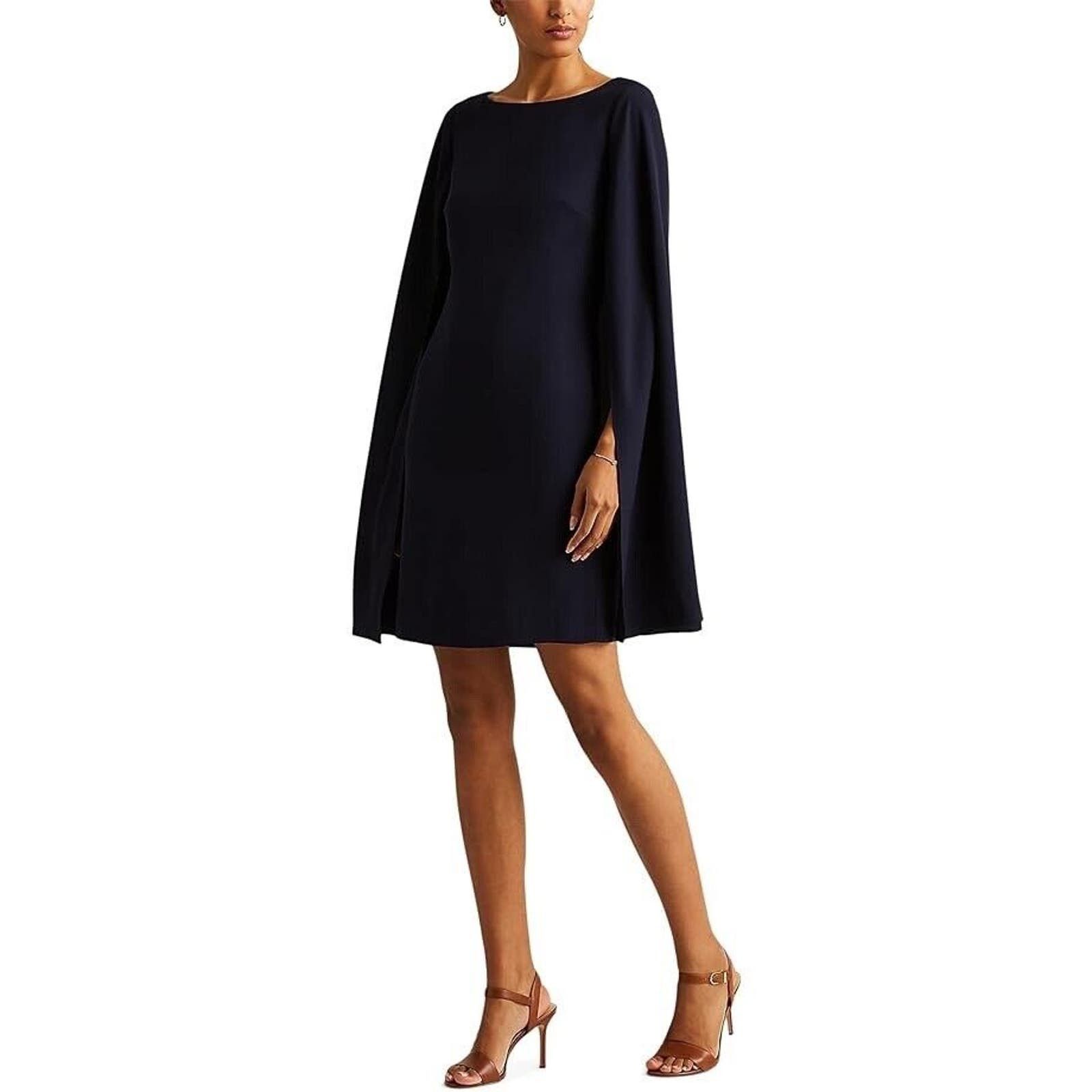 image of Ralph Lauren Purple Label Ralph Laurent Purple Label Dress Cape Sleeve Silk Blend in Black, Women's