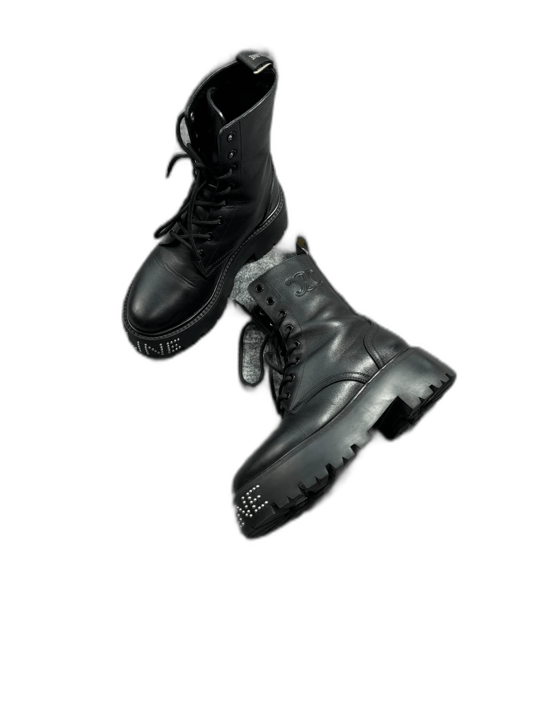 Celine Celine Black Studded Logo Women's Boots-yf Size US 6 / EU 39 - 1 Thumbnail
