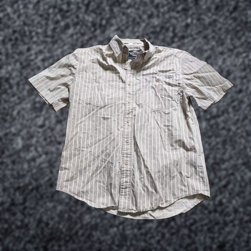 Harley Davidson Harley Davidson Motorcycles Button Down Shirt Mens M Tan Striped Short Sleeve Casual Motorcycle Theme Cotton Size US M / EU 48-50 / 2 - 1 Thumbnail