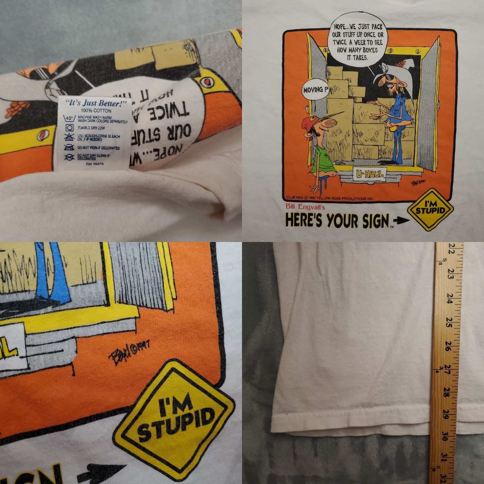 Delta VINTAGE Bill Engvall Shirt Mens XL White 90s TEE Im Stupid Moving Hers Your Sign Cartoon Retro Shirt Mens XL White 90s TEE Size US XL / EU 56 / 4 - 8 Thumbnail