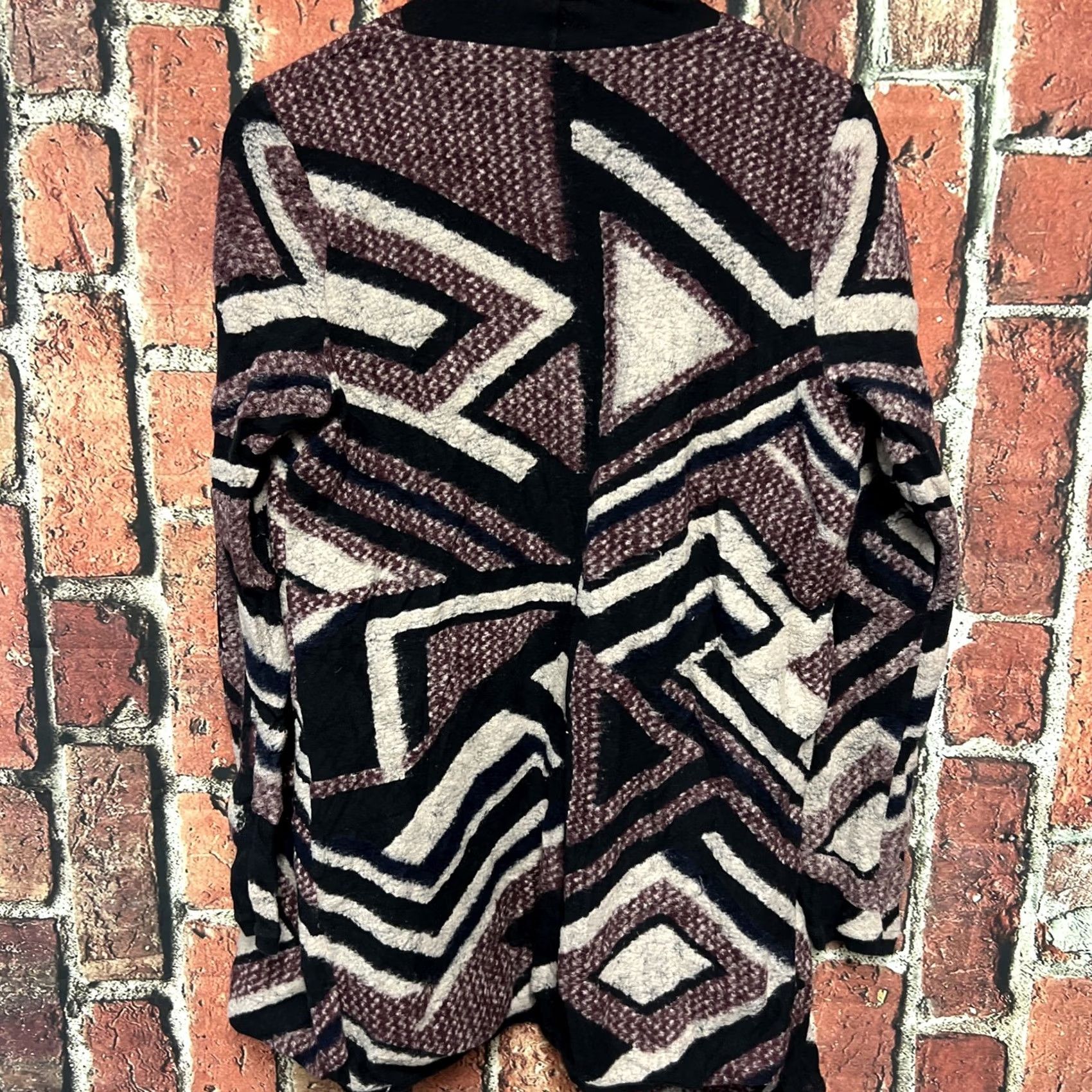 Lucky Brand Lucky Brand Sweater Cardigan Womens Large Open Wrap V-Neck Pocket All Seasons Red Color Geometric Knit Size L / US 10 / IT 46 - 3 Thumbnail