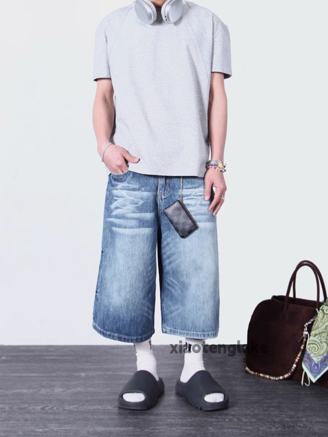 Jean × Vintage Unisex washed faded utility punk hiphop baggy shorts Size US 33 - 5 Thumbnail