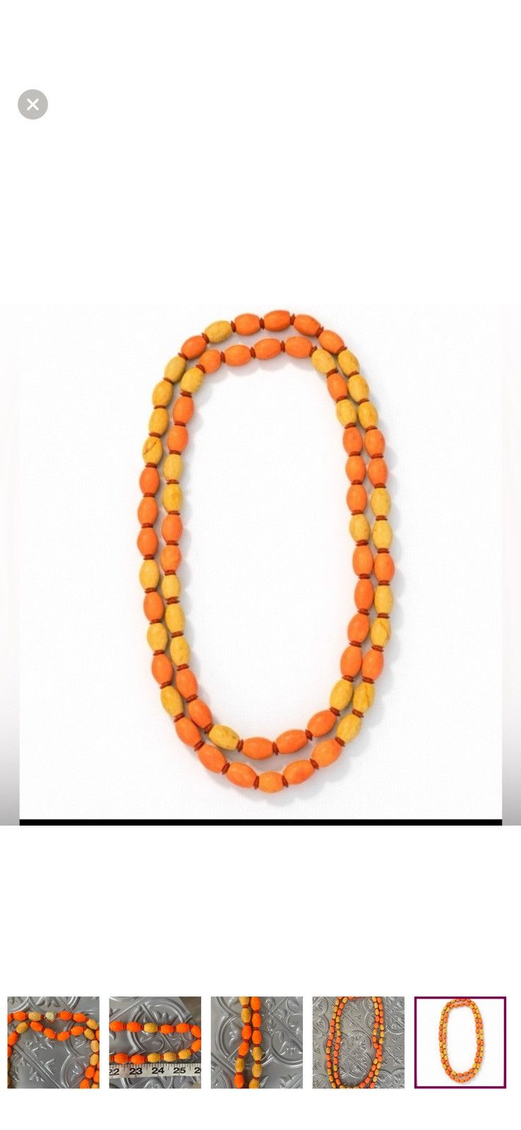 Other Vintage Orange & Yellow Carved Bead Statement Necklace 24” Size ONE SIZE - 7 Thumbnail