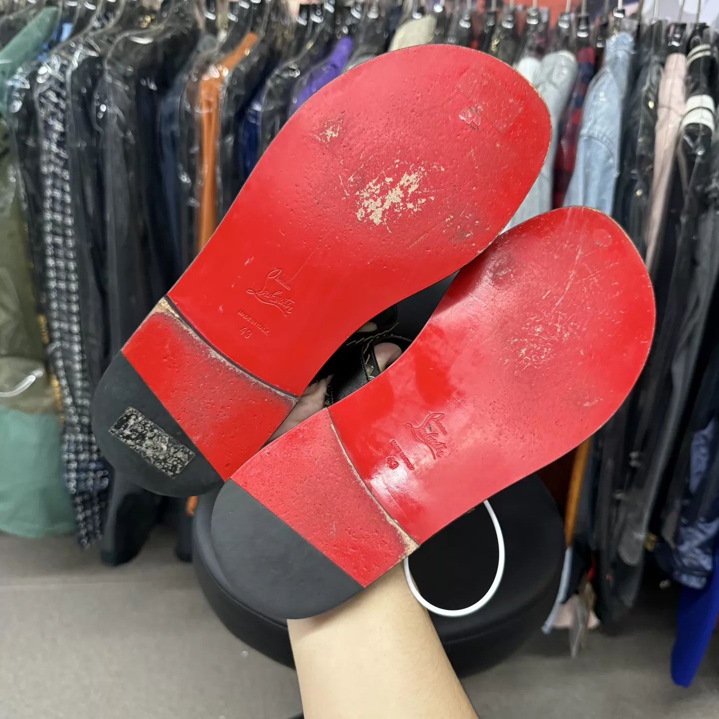 Christian Louboutin CL Gold Rivet Black Red Sole Slipper 43 Like New Size US 10 / EU 43 - 9 Thumbnail