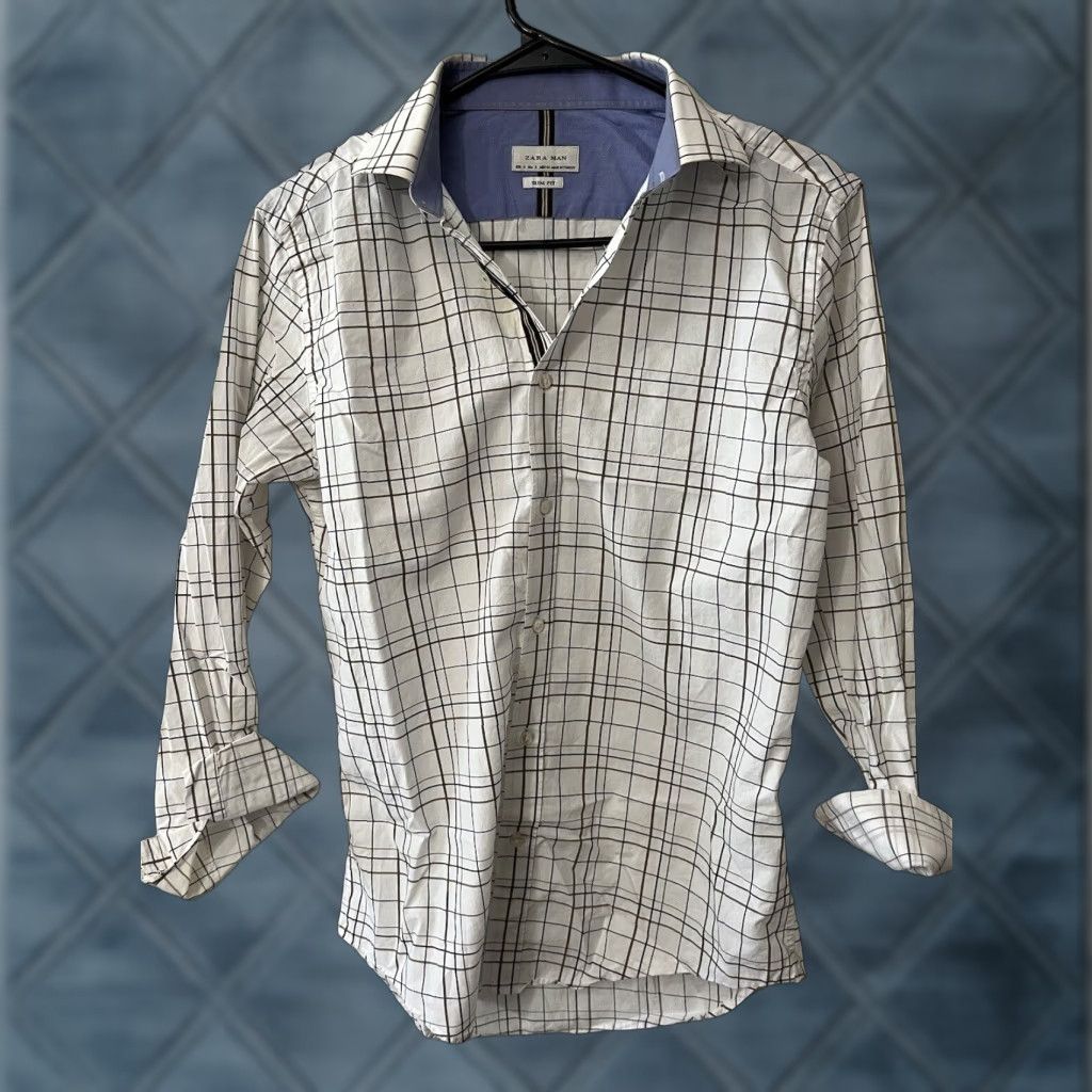 Zara ZARA MAN Tailored Fit White Plaid Button-Up Shirt Adult Small Cotton Long Sleeve Mens Size US S / EU 44-46 / 1 - 1 Thumbnail