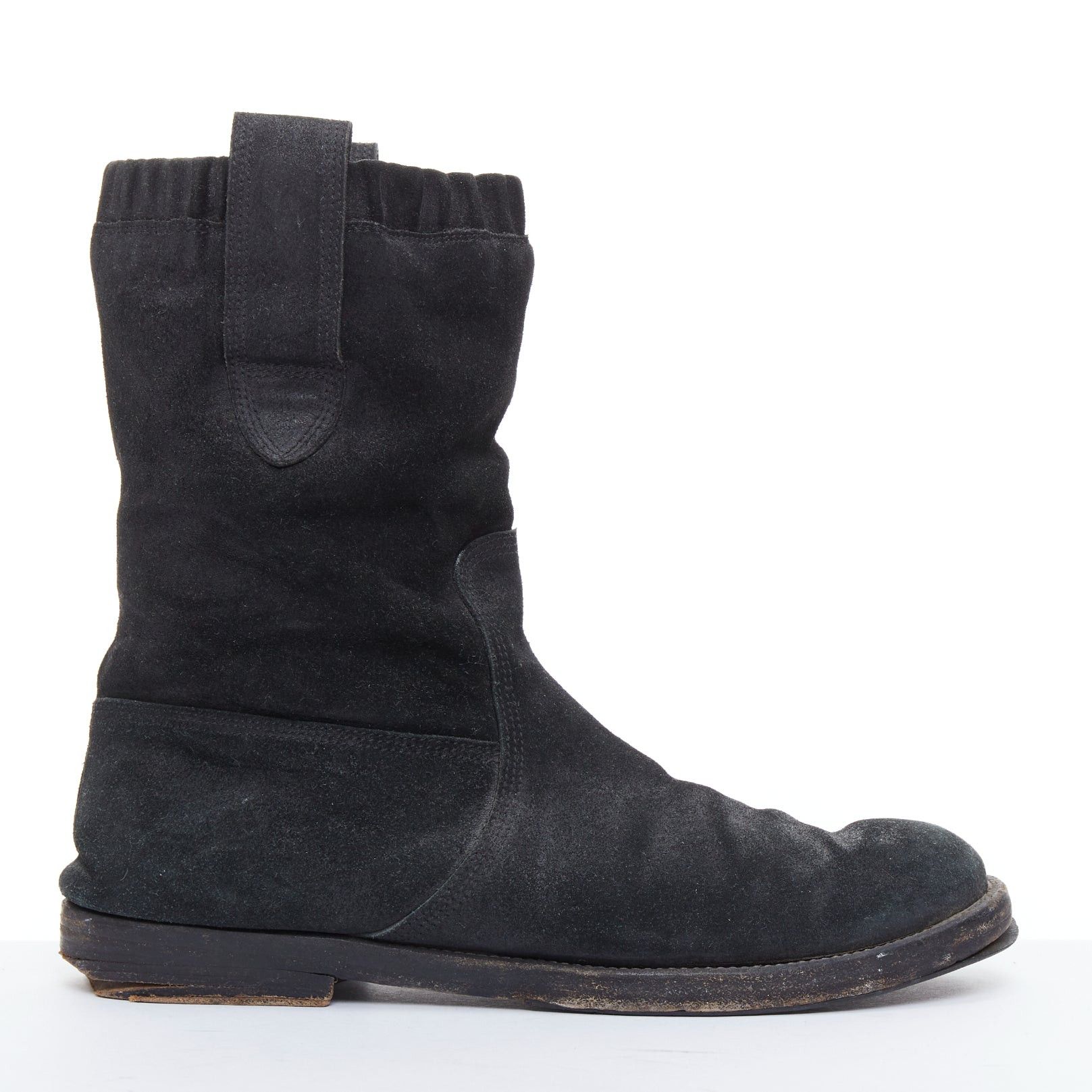 Balenciaga BALENCIAGA black distressed suede leather elastic flat boots Size US 8 / EU 41 - 1 Thumbnail