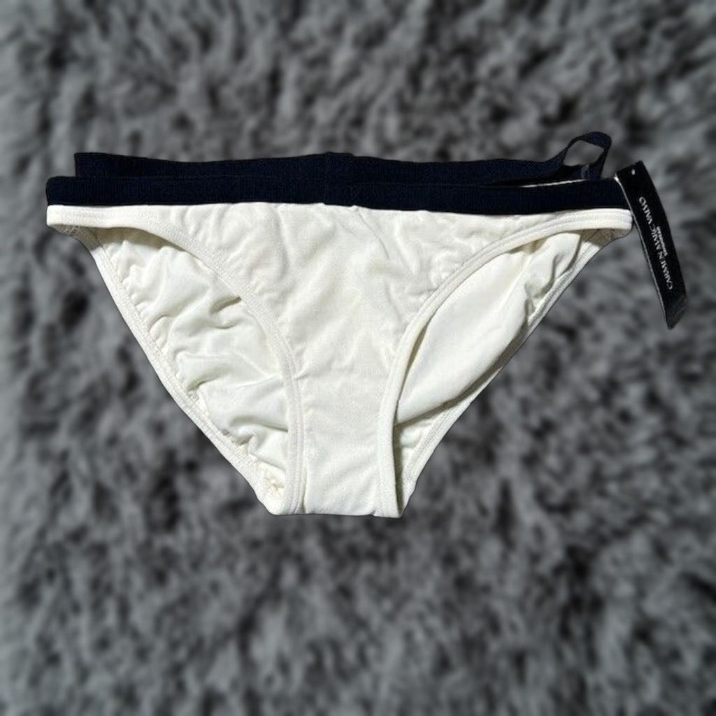 Vintage Carmen Marc Valvo Bikini Bottom Sz L Ivory Solid Nylon Spandex Lightweight Lined Beach Designer Resort 90s? Wait no 00s? Hmm Size 36" / US 14 / IT 50 - 1 Thumbnail