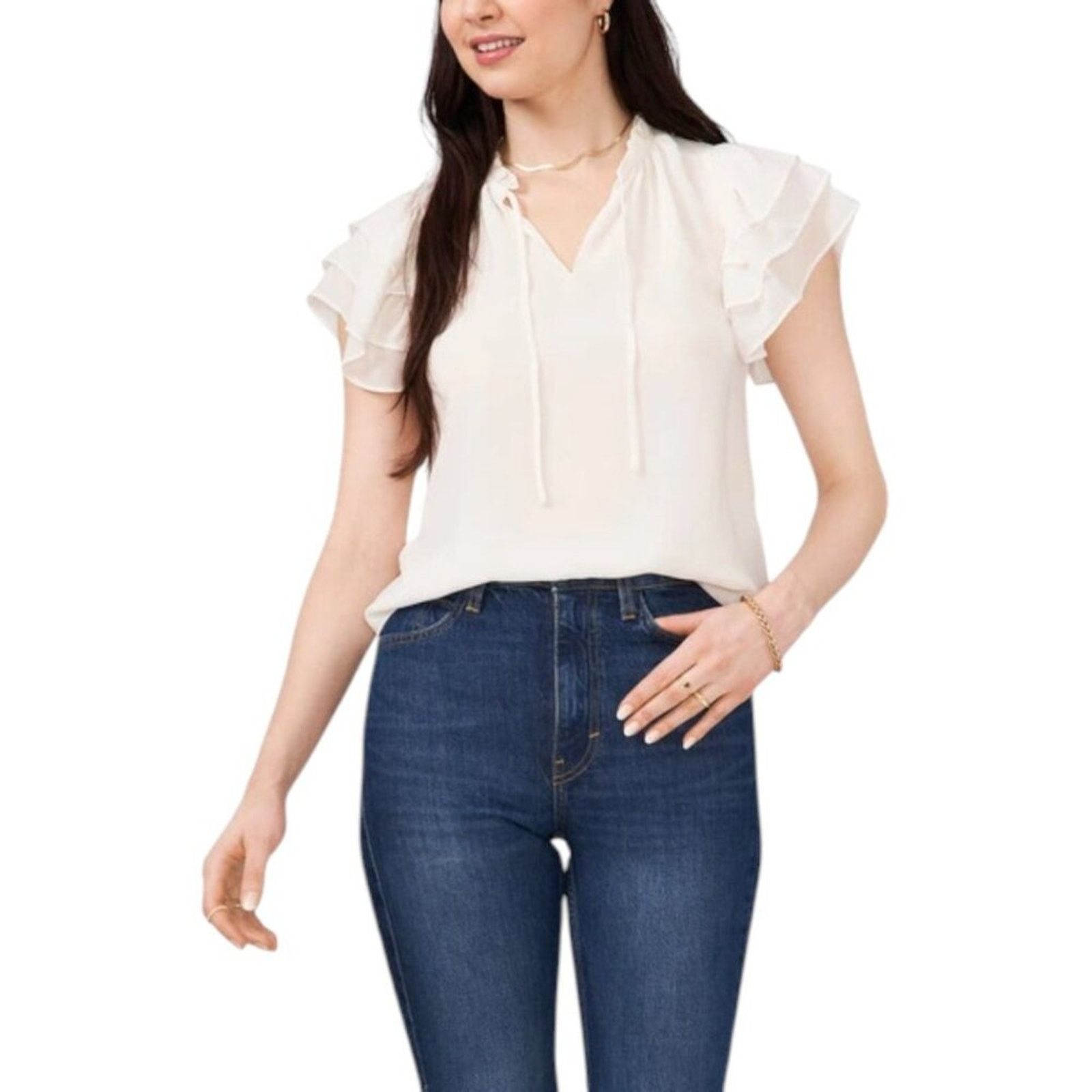 Other 1.State Flutter Sleeve Chiffon Blouse Ivory XS NWT $79 MSRP Size XS / US 0-2 / IT 36-38 - 1 Thumbnail