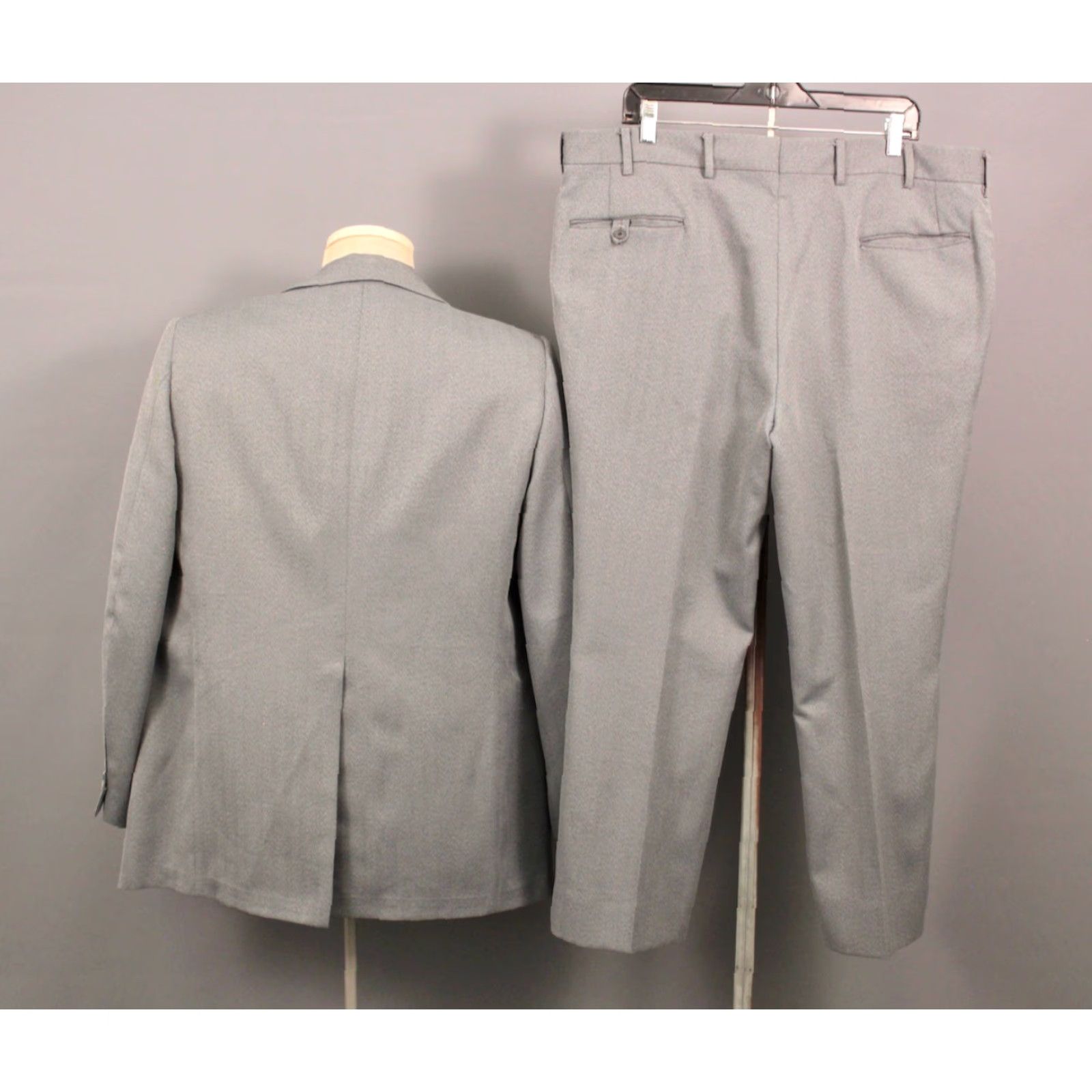 Vintage VINTAGE Men’s VTG 70s Grey 3 PC Leisure Suit Sz L-XL 1970s Disco Polyester Shirt Hoodie Hat Mens Size 42R - 2 Thumbnail