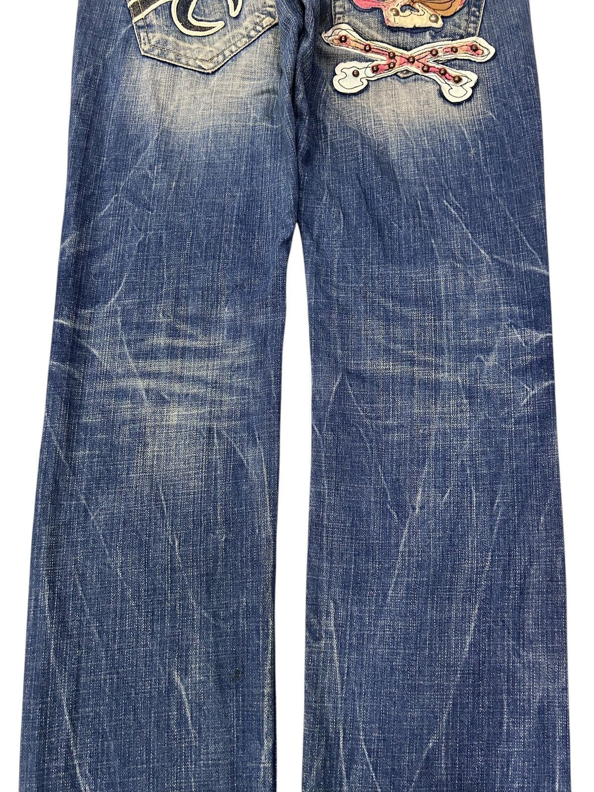 Japanese Brand × Vintage Flare Jeans Embroidered Skull Patch Distressed Denim Size US 32 / EU 48 - 10 Thumbnail