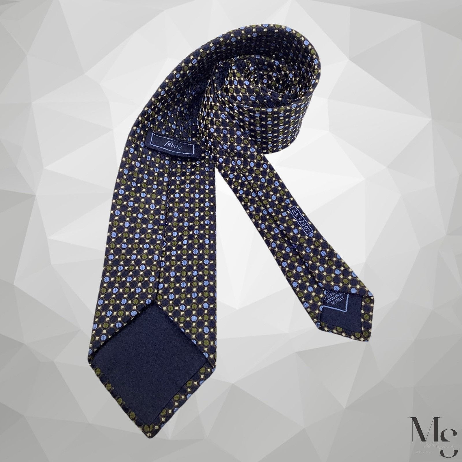 Brioni BRIONI Navy & Green Geometric Silk Tie Hand Made In Italy 61 Size ONE SIZE - 2 Thumbnail
