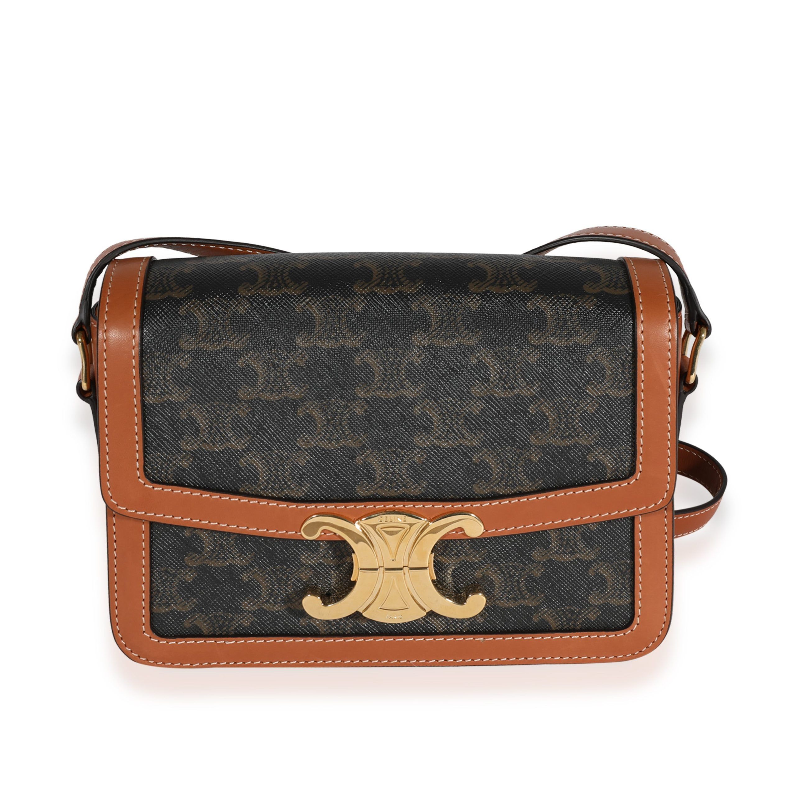 image of Celine Brown Triomphe Canvas & Calfskin Teen Triomphe Bag, Women's