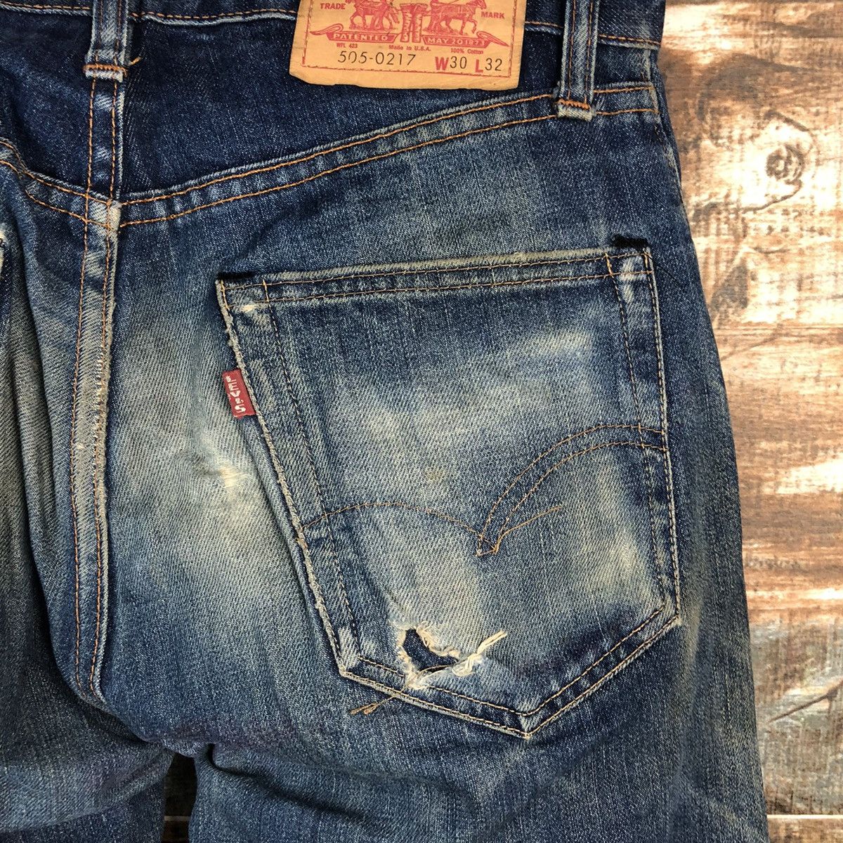 Levi's DLL Levis 505 Big E Blue Distressed Denim Pants #C133 Size US 30 / EU 46 - 19 Thumbnail