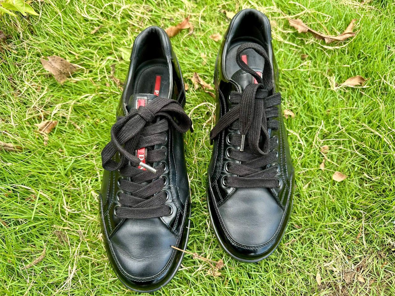 Prada Authentic Prada Lace-Up Nappa Shiny Nero Low Top Sneakers Size US 7 / EU 40 - 2 Thumbnail