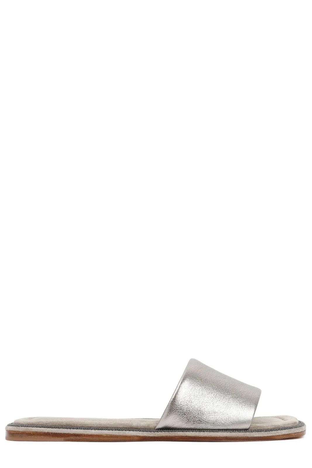 image of Brunello Cucinelli O1W1Db10524 Slippers In Silver, Women's (Size 11)
