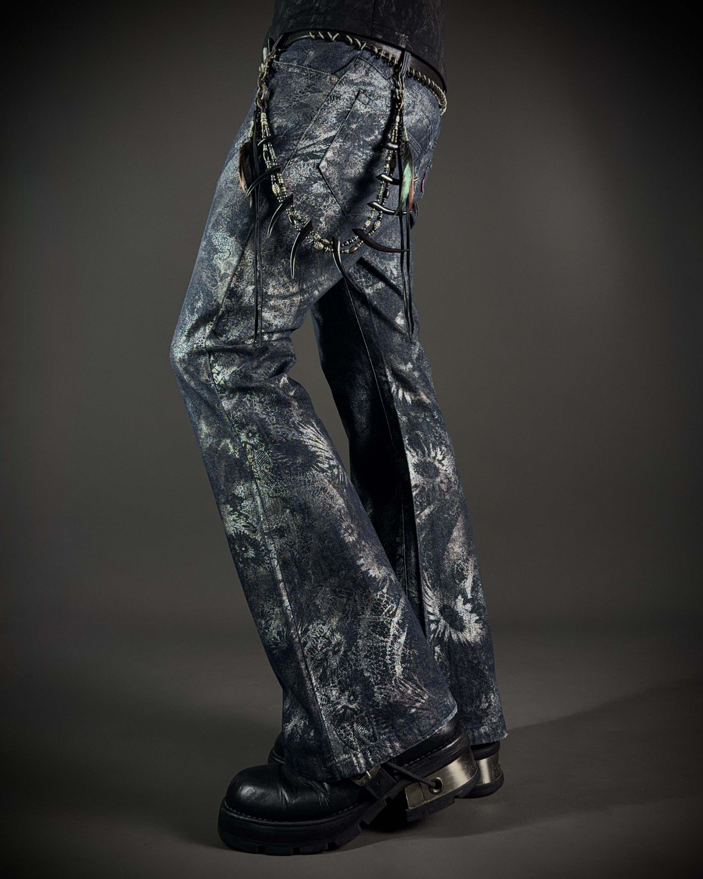 Tornado Mart Tornado Mart Metallic Floral Foil Print Flared Pants Size US 28 / EU 44 - 1 Thumbnail