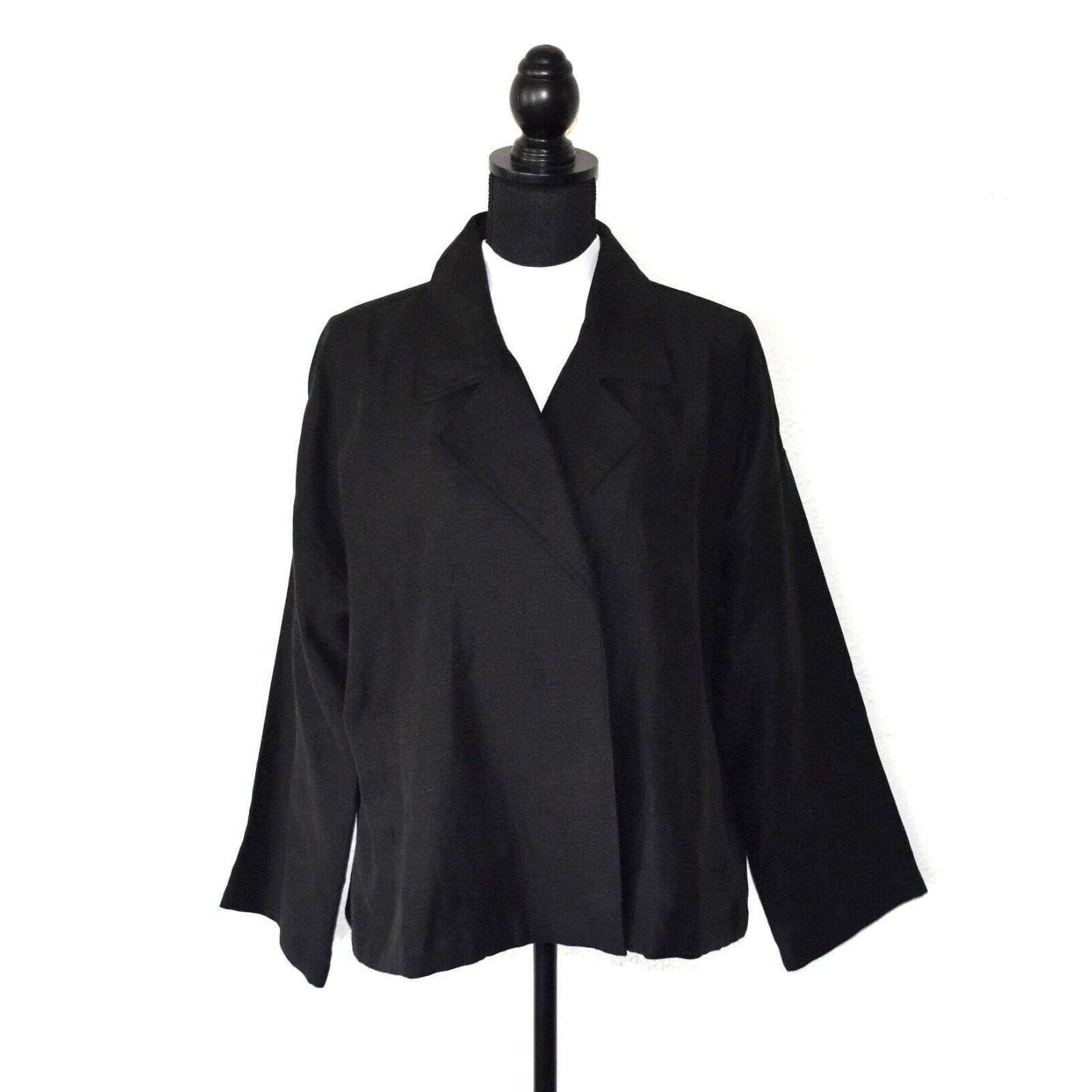 Eileen Fisher NEW EILEEN FISHER Black Organic Linen Open Front Jacket Sz M Size M / US 6-8 / IT 42-44 - 1 Thumbnail