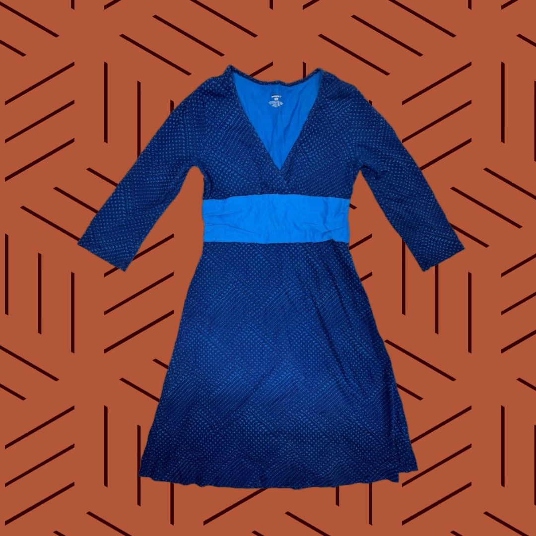 Patagonia VINTAGE Patagonia Women's Dress Wrap Knee-Length 95% Organic Cotton 5% Spandex Blue - Dark Blue Waistband Raglan 3/4 Sleeve V-Neck XS? Size S / US 4 / IT 40 - 1 Thumbnail