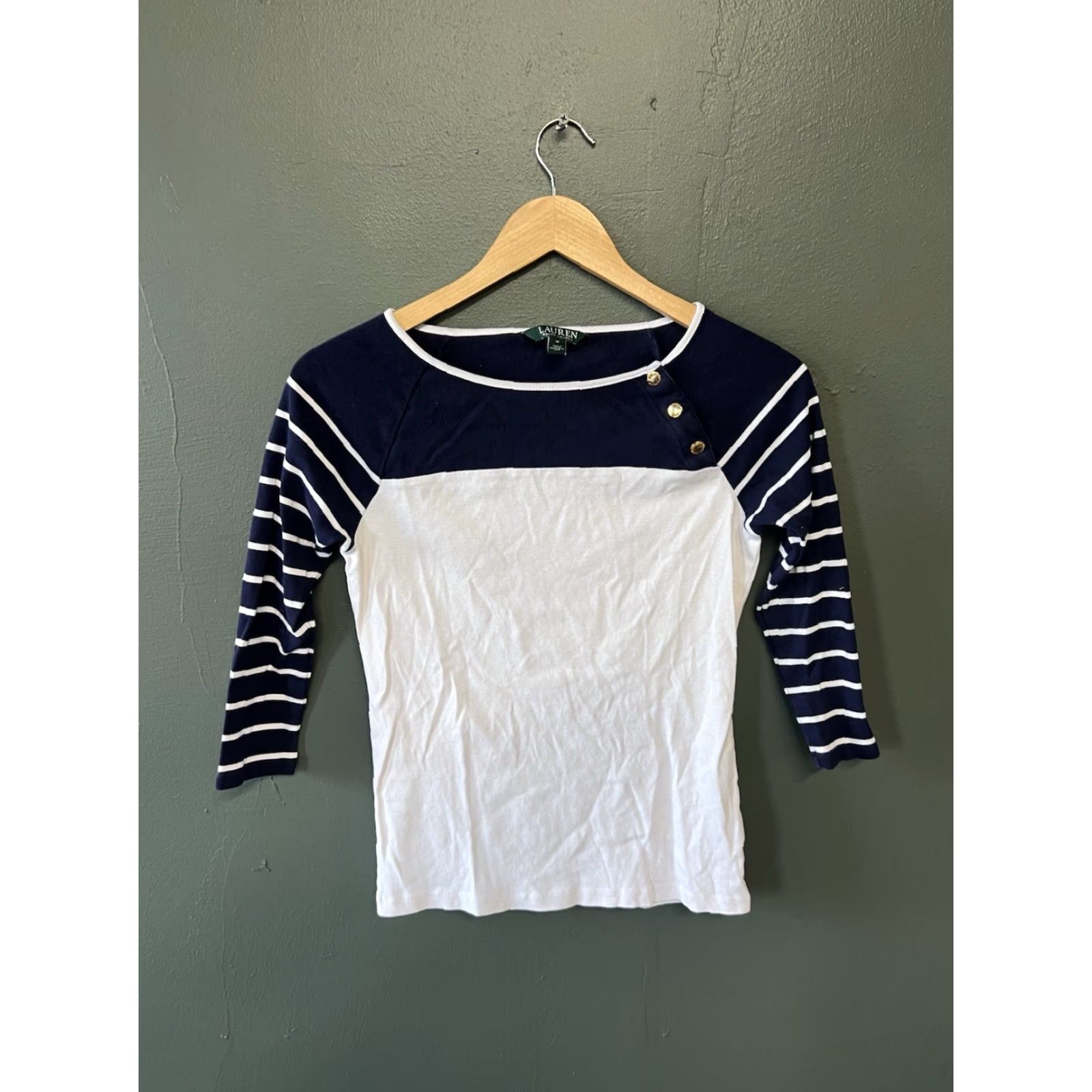 Ralph Lauren Lauren Ralph Lauren Womens Shirt 3/4 Sleeve White Blue Medium Size L Color White Womens Shirt 3/4 Sleeve Lauren Ralph Lauren Size L / US 10 / IT 46 - 2 Thumbnail