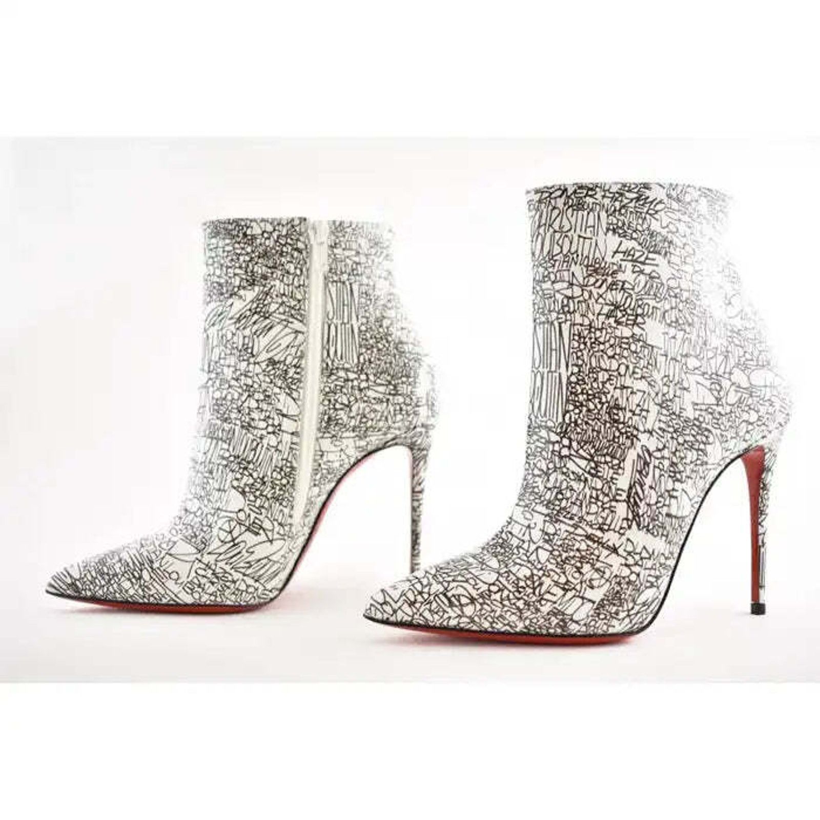 Christian Louboutin Christian Louboutin So Kate Booty 100 Black White Caligraf Size US 5.5 / IT 35.5 - 10 Thumbnail