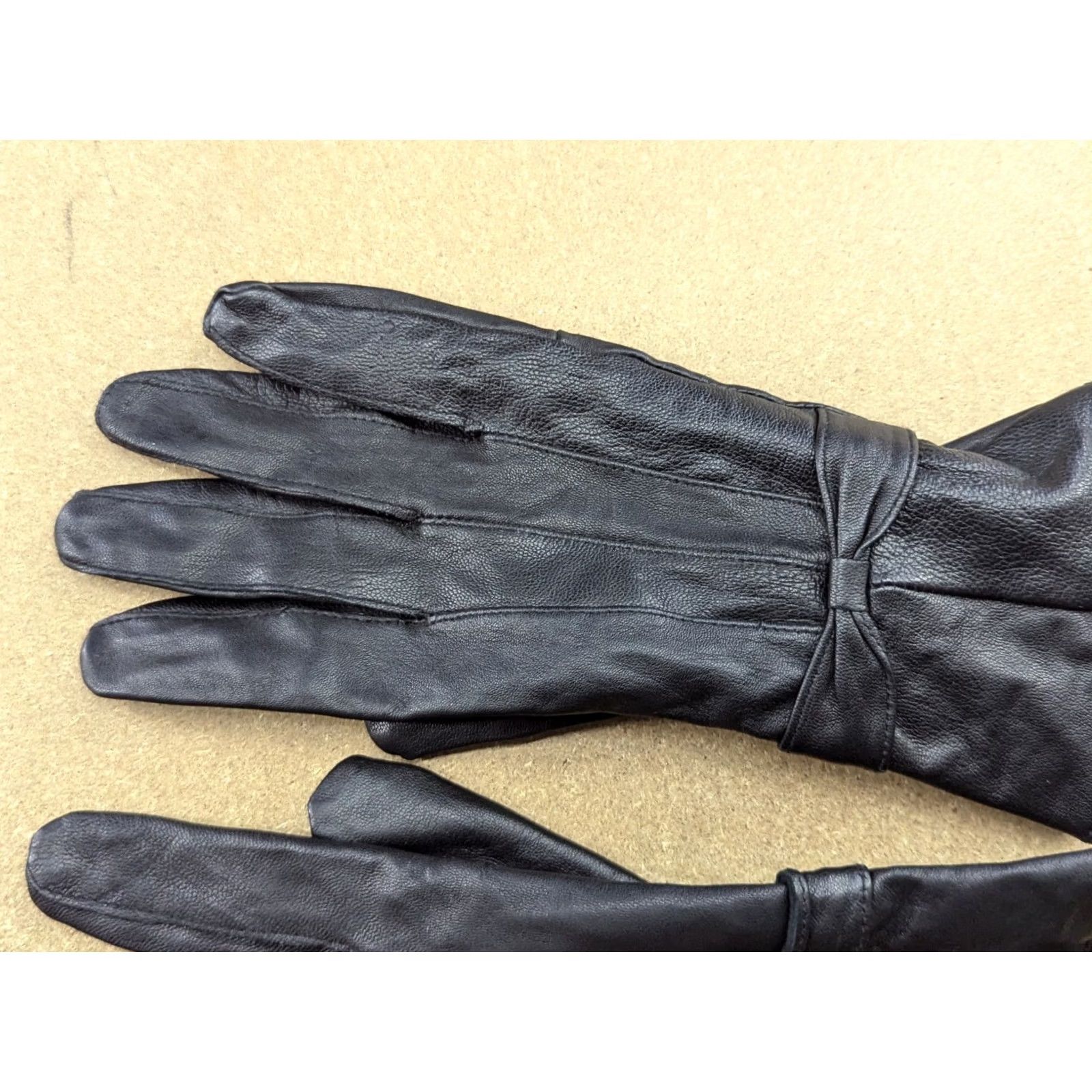 Vintage Genuine Leather Womens Gloves Size M Black Winter Ladies Glove Womens Leather Glove Black Winter M Women Size ONE SIZE - 4 Thumbnail