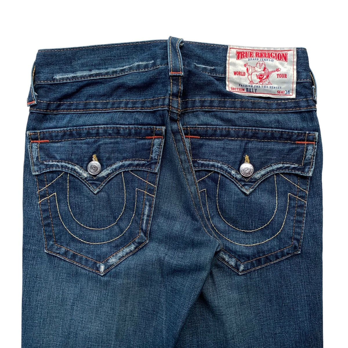 True Religion True Religion Billy Disstressed Blue Wash Flared Jeans Size US 29 - 2 Thumbnail