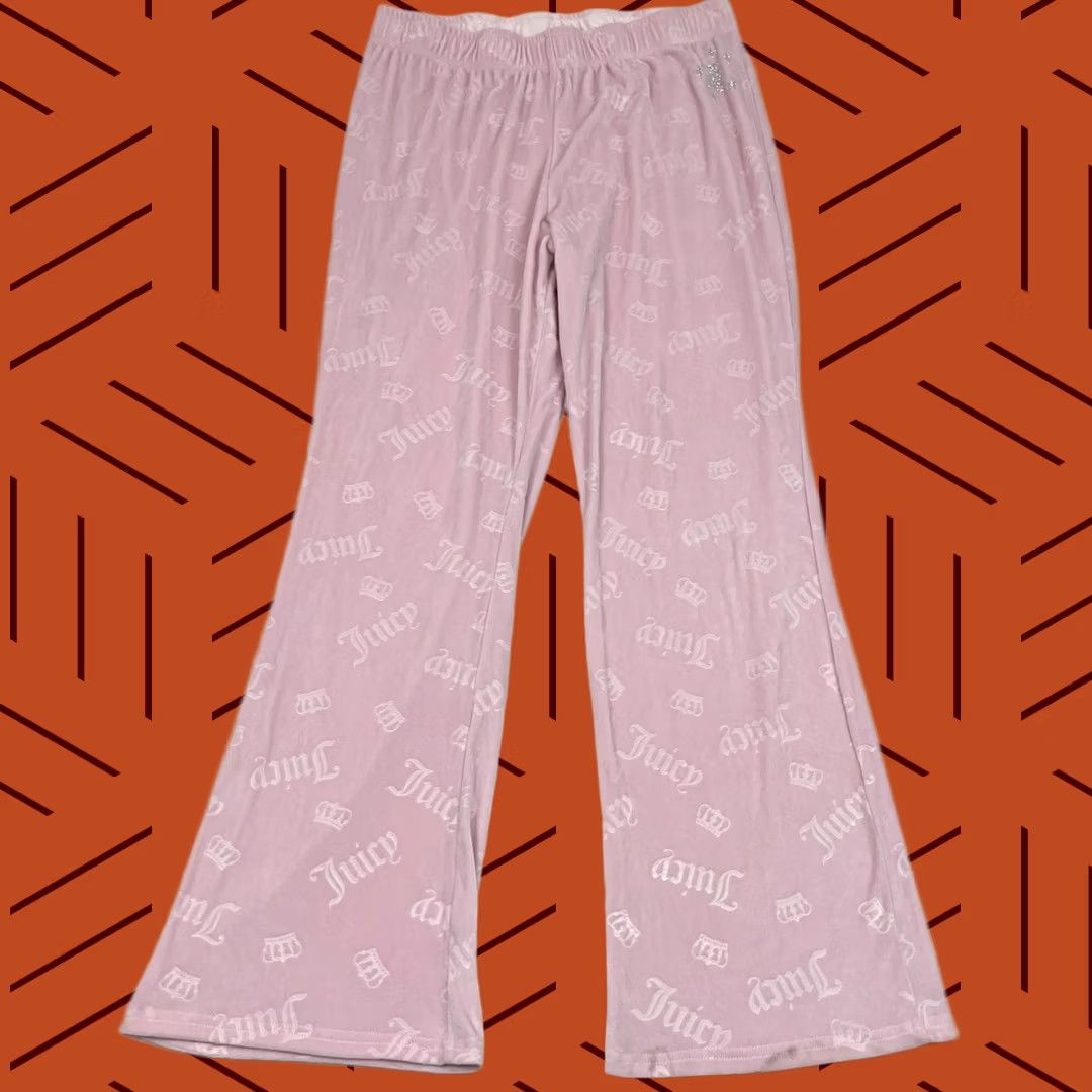 Juicy Couture Juicy Couture Pajama Pants Womens XL Pink Velour Wide Embossed Logo Sleepwear Size 40" / US 18 - 1 Thumbnail