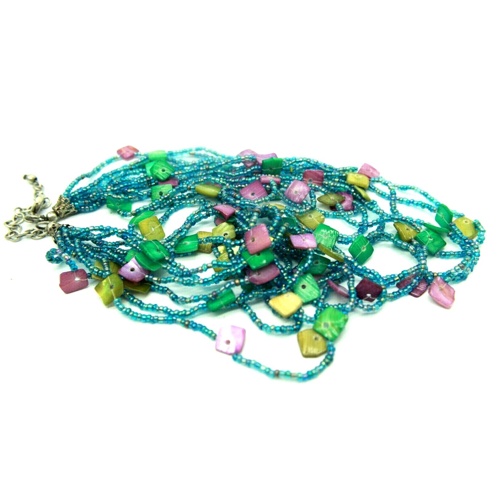 Other Multi Strand Blue Bead Necklace Green Purple Blue Shells 20" Size ONE SIZE - 3 Thumbnail